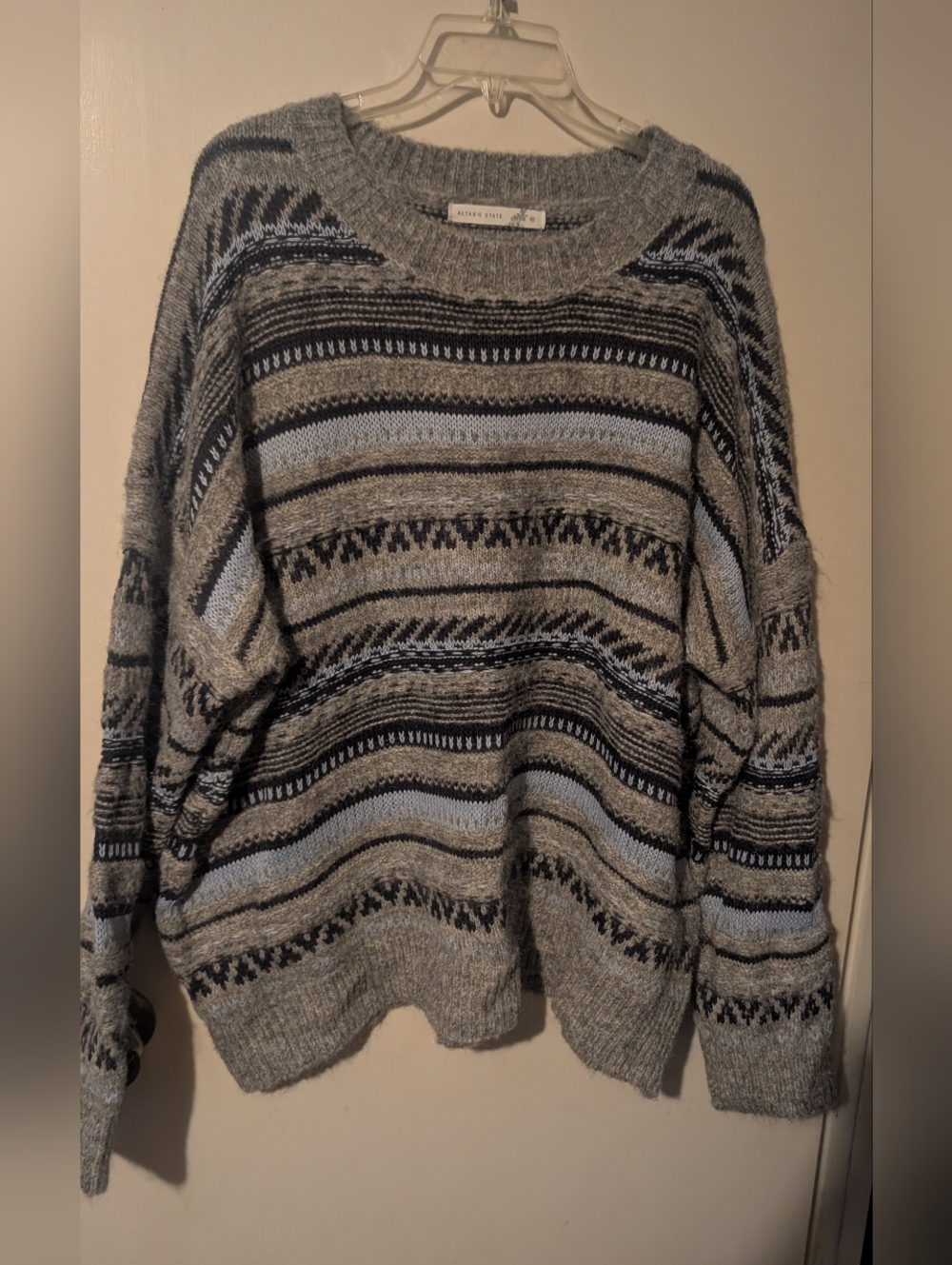 Altar'd State Gray and Black Striped Pattern Crewneck Sweater XL
